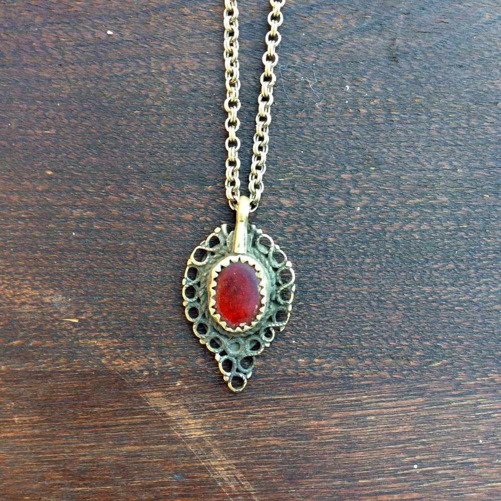 Kuchi Necklace with Red Glass Stone